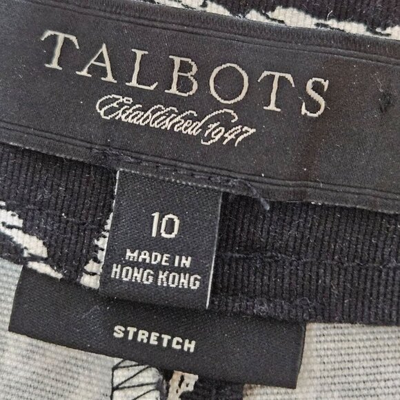Talbots Size 10 Black White Bamboo Print Pedal Pusher Capris Pants Stretch - Picture 5 of 9